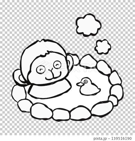 [Line drawing] One-point design element: Monkey bathing in a hot spring (Monkey) 139516190