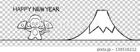 [Line drawing] New Year's card material: Simple monkey and Mt. Fuji 139516212