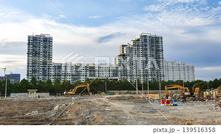 Exterior View Of A Residential Apartment With Construction Site. 139516358