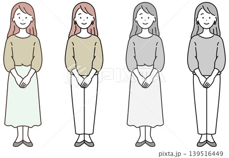 正面を向いて立つ女性 カラーモノクロセット 正面を向いて立つ女性 カラーモノクロセット 139516449