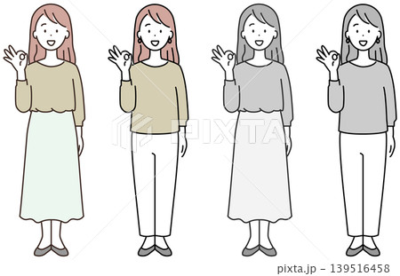 OKサインをする女性　カラーモノクロセット 139516458
