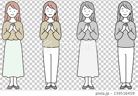 胸に手を当てる女性　カラーモノクロセット 139516459