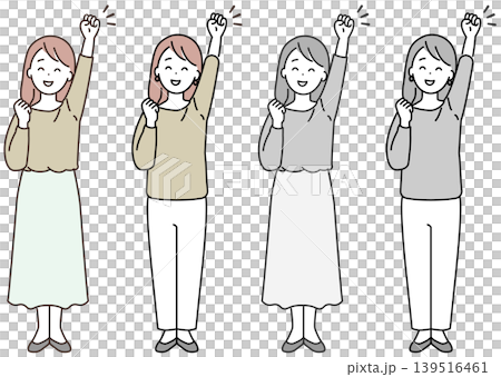 擺出勝利姿勢的女性（彩色和黑白照片） 139516461
