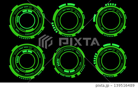 Set of sci fi green circle user interface elements technology futuristic design modern creative on black background vector Set of sci fi green circle user interface elements technology futuristic design modern creative on black background vector 139516489