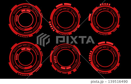 Set of sci fi red circle user interface elements technology futuristic design modern creative on black background vector 139516490