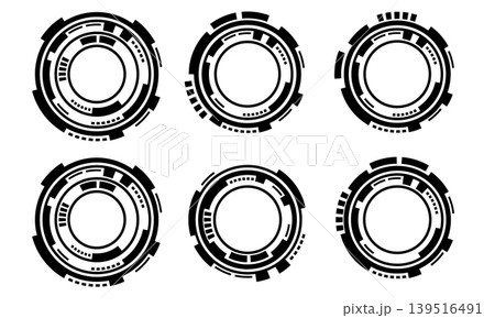 Set of sci fi black circle user interface elements technology futuristic design modern creative on white background vector Set of sci fi black circle user interface elements technology futuristic design modern creative on white background vector 139516491
