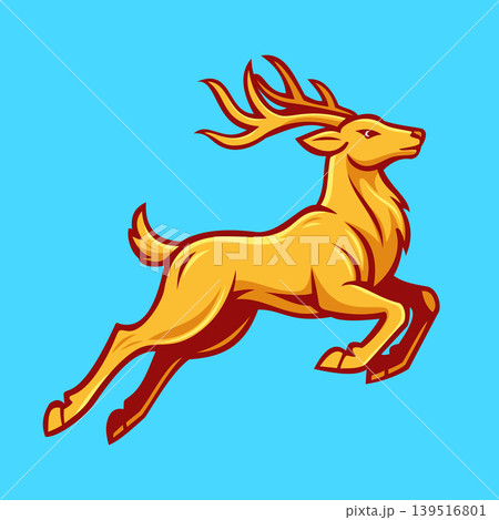 Golden Leaping Deer Character Mascot Logo Vector Template Golden Leaping Deer Character Mascot Logo Vector Template 139516801