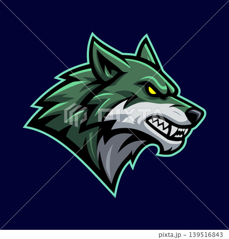 Green Wolf Character Emblem Badge e-Sport Logo Vector Template Green Wolf Character Emblem Badge e-Sport Logo Vector Template 139516843