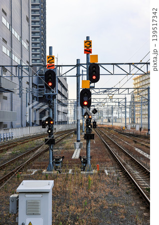 signaling device or traffic light  signal with controller on railway, near junction or Railway station. 139517342