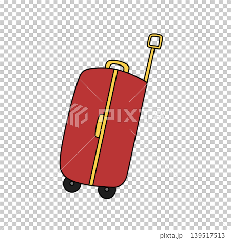 Red suitcase with yellow handle and wheels Red suitcase with yellow handle and wheels 139517513