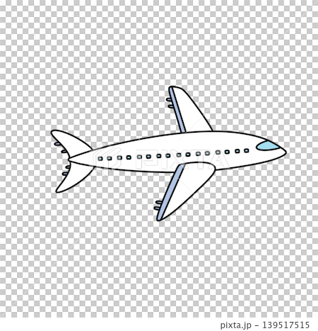 Simple cartoon airplane with blue accents Simple cartoon airplane with blue accents 139517515