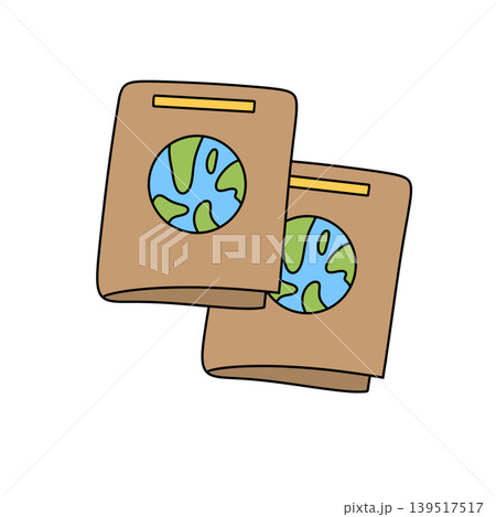 Two passports rest gently, earth symbol visible Two passports rest gently, earth symbol visible 139517517