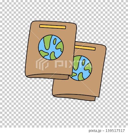 Two passports rest gently, earth symbol visible Two passports rest gently, earth symbol visible 139517517