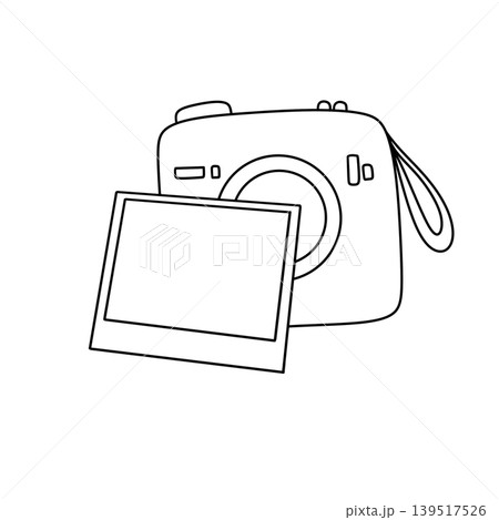 Simple line art depicts a camera and photo Simple line art depicts a camera and photo 139517526
