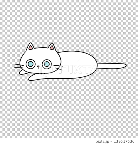 Cute white cat lies peacefully on plain white background 139517536