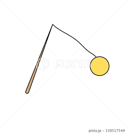 Simple line drawing shows a fishing rod and a yellow lure 139517549