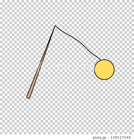 Simple line drawing shows a fishing rod and a yellow lure 139517549