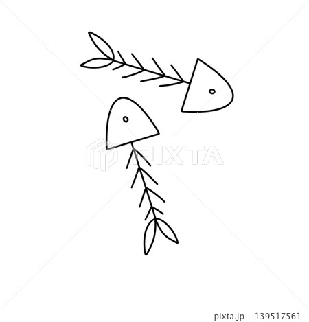 Simple line drawing shows a fish skeleton Simple line drawing shows a fish skeleton 139517561