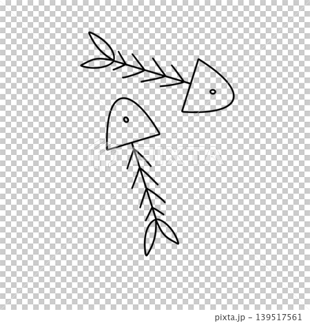 Simple line drawing shows a fish skeleton Simple line drawing shows a fish skeleton 139517561