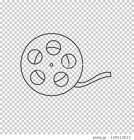 Simple line drawing shows a film reel Simple line drawing shows a film reel 139517613