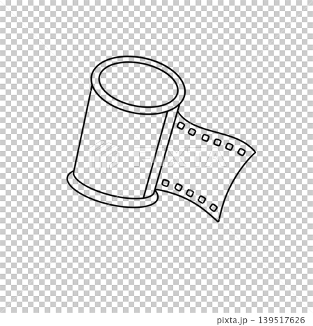 Simple line drawing of film reel and strip Simple line drawing of film reel and strip 139517626