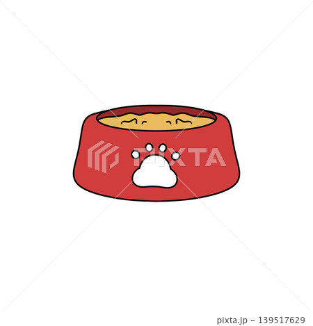 Red bowl holds dry pet food Red bowl holds dry pet food 139517629