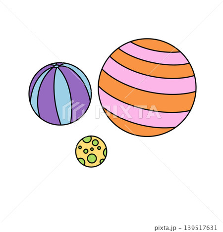 Brightly colored balls float in a simple, playful scene 139517631