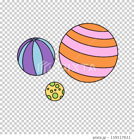 Brightly colored balls float in a simple, playful scene 139517631
