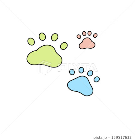Bright paw prints in soft green, pink, and blue Bright paw prints in soft green, pink, and blue 139517632