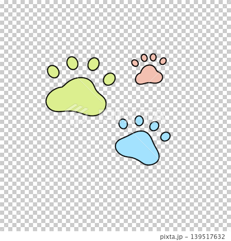 Bright paw prints in soft green, pink, and blue Bright paw prints in soft green, pink, and blue 139517632