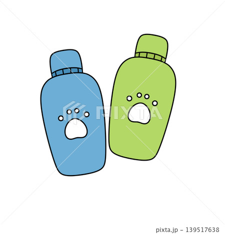 Blue and green bottles with paw prints 139517638