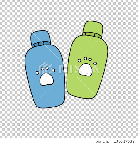 Blue and green bottles with paw prints 139517638