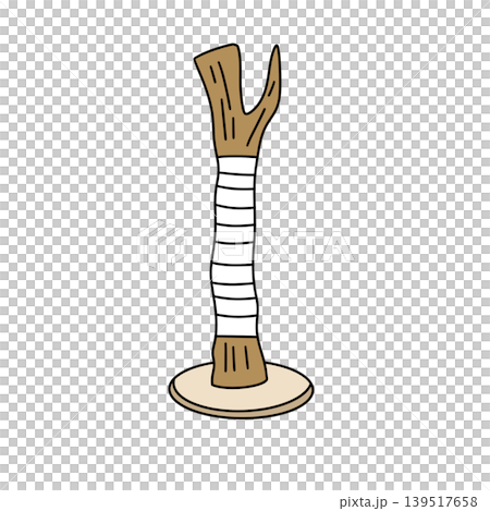 Cartoon cat tree with wrapped base and natural wood top Cartoon cat tree with wrapped base and natural wood top 139517658