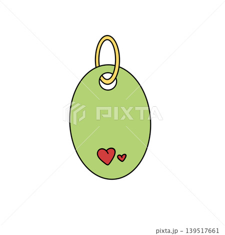 Green oval tag with gold ring and two red hearts 139517661