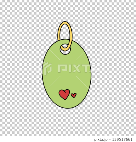 Green oval tag with gold ring and two red hearts 139517661