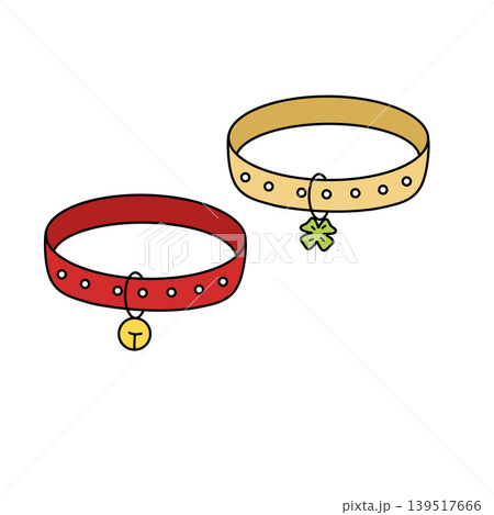 Two pet collars, red and tan, with simple designs Two pet collars, red and tan, with simple designs 139517666