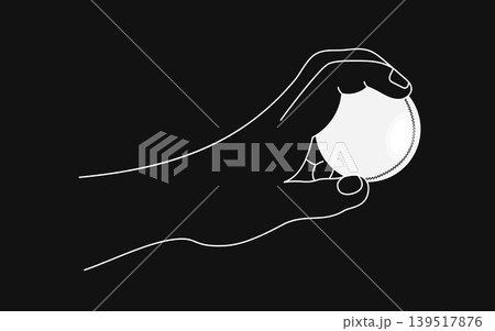 Cricket Bowling grip side view. White Ball professional hand position on Black Background. Dark mode sports graphic element. Minimalist vector Illustration line art. Cricket Bowling grip side view. White Ball professional hand position on Black Background. Dark mode sports graphic element. Minimalist vector Illustration line art. 139517876