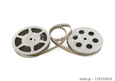 Vintage Metal Movie Film Reels Isolated on White Background Vintage Metal Movie Film Reels Isolated on White Background 139518020