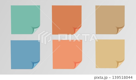 Minimalist Sticky Notes Collection Vector Set of Realistic Paper Memo Pads with Curled Corners in Mint Orange Blue and Kraft Tones for Office Planning Minimalist Sticky Notes Collection Vector Set of Realistic Paper Memo Pads with Curled Corners in Mint Orange Blue and Kraft Tones for Office Planning 139518044