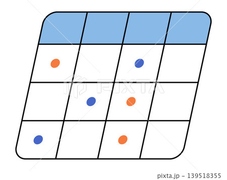 Calendar grid with orange and blue dots vector illustration. Time management, project planning, appointment scheduling, deadline tracking, business organization, tasks. Schedule table with markers Calendar grid with orange and blue dots vector illustration. Time management, project planning, appointment scheduling, deadline tracking, business organization, tasks. Schedule table with markers 139518355