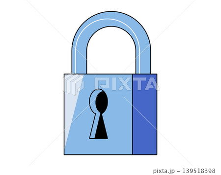 Blue padlock with a keyhole vector illustration. Cyber security, data protection, privacy policy, account access, encryption technology, safety measures. Metal lock with key opening Blue padlock with a keyhole vector illustration. Cyber security, data protection, privacy policy, account access, encryption technology, safety measures. Metal lock with key opening 139518398