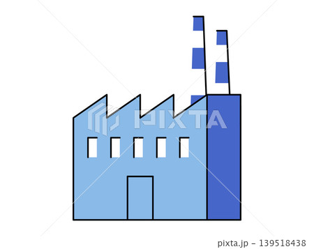Blue industrial factory building with smokestacks vector illustration. Manufacturing industry, global production, business growth, energy sector, urban development, economy. Minimalist plant facility Blue industrial factory building with smokestacks vector illustration. Manufacturing industry, global production, business growth, energy sector, urban development, economy. Minimalist plant facility 139518438