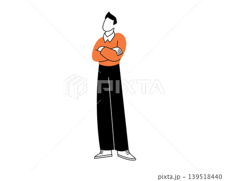 Man standing with arms crossed looking up vector illustration. Leadership, confidence, business success, professional growth, career planning, vision. Male character with folded hands and arms 139518440