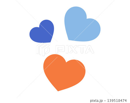 Three colorful hearts in blue and orange shades vector illustration. Romantic feelings, charity donation, healthcare services, social media engagement, emotional support, bonding. Trio of heart Three colorful hearts in blue and orange shades vector illustration. Romantic feelings, charity donation, healthcare services, social media engagement, emotional support, bonding. Trio of heart 139518474