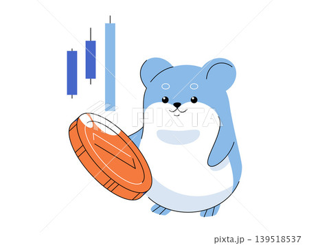 Blue hamster holds an orange coin beside a stock chart vector illustration. Crypto trading, finance, digital assets, investing, income, meme growth. Furry rodent clutching a round money token Blue hamster holds an orange coin beside a stock chart vector illustration. Crypto trading, finance, digital assets, investing, income, meme growth. Furry rodent clutching a round money token 139518537
