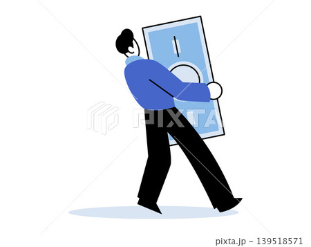 Man carrying a large money banknote vector illustration. Wealth accumulation, profit growth, earnings, financial success, savings, cash flow management. Male carrying a big dollar bill Man carrying a large money banknote vector illustration. Wealth accumulation, profit growth, earnings, financial success, savings, cash flow management. Male carrying a big dollar bill 139518571