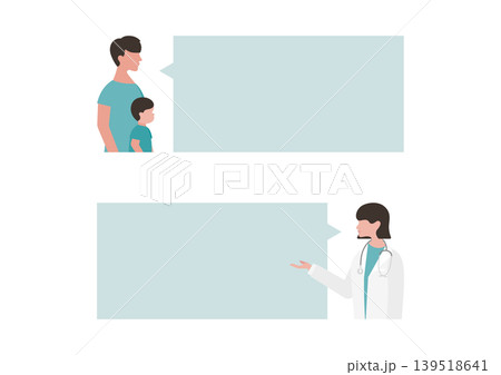 男の子と付き添う父親・女医の吹き出しベクターイラスト素材(ブルー) 男の子と付き添う父親・女医の吹き出しベクターイラスト素材(ブルー) 139518641