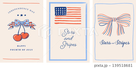 Hand drawn vintage posters, cards, fliers and banners for 4th of July, US Independence Day. Vector Hand drawn vintage posters, cards, fliers and banners for 4th of July, US Independence Day. Vector 139518681