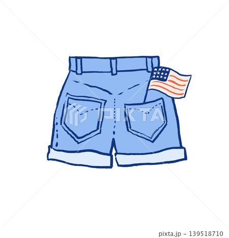 Hand drawn denim shorts illustration for 4th of July designs. US Independence Day graphic elements Hand drawn denim shorts illustration for 4th of July designs. US Independence Day graphic elements 139518710