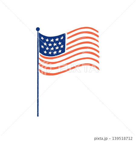 Waving American flag for 4th of July, US Independence Day. Hand drawn vector illustration. 139518712